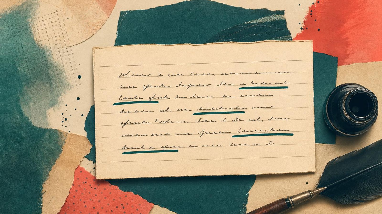 Painted index card with a contract excerpt and ink underlines on cream paper