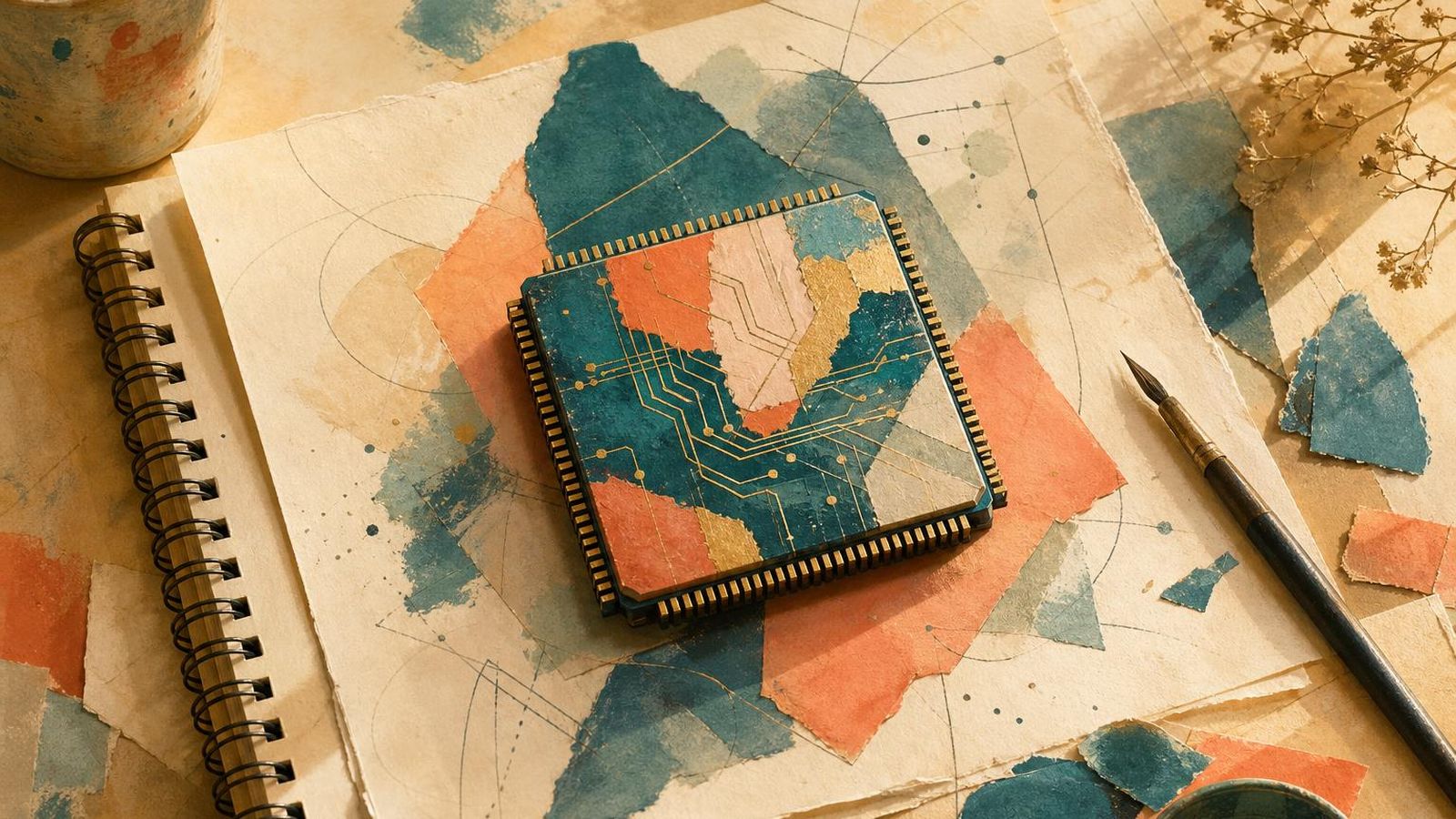 Painted crypto chip resting on a warm studio desk with annotated paper notes